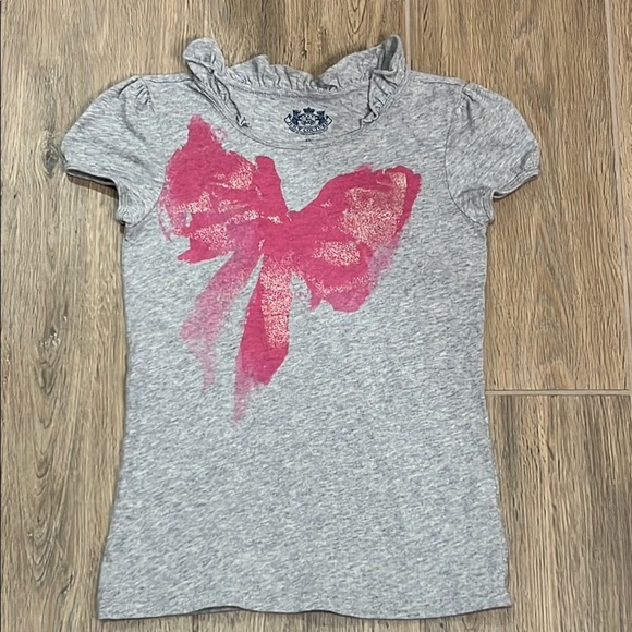 Vintage Juicy Couture Shirt Top Gray Tee Pink Bow Cap Blouse Girls Ruffle Y2K - Picture 11 of 12